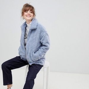 New Look Faux Fur Teddy Bomber Jacket SZ 14